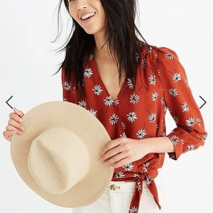 Madewell Rust Floral Tie-Waist Blouse